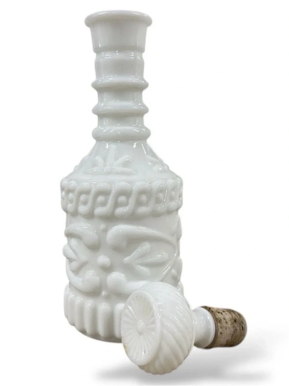 Vintage Milk Glass Cruet Decanter Bottle w Stopper PAT 1908 11.5” White